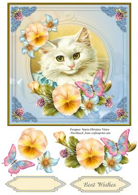 Vintage Cat Best Wishes 7x7 Cf.