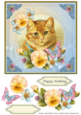 Vintage Cat Birthday Day 7x7 Cf.