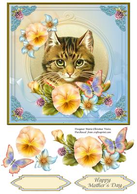 Vintage Cat Mothers Day 7x7 Cf.