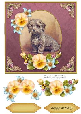 Vintage Dog Birthday 7x7 Rose Cf