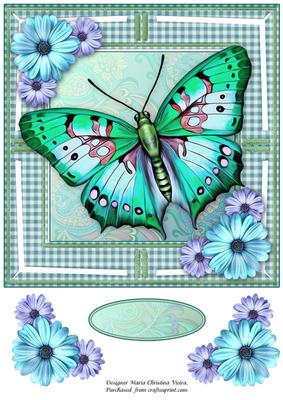 Jumbo Butterfly and Dasies Green 8x8