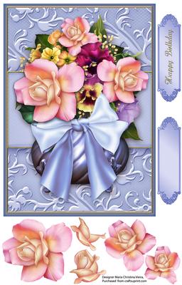 Pot of Flowers 6x8 Blue Card Front