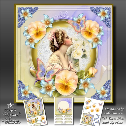 Vintage Lady with Pansies Kit One