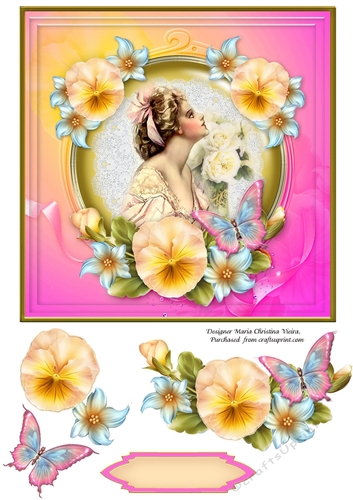 Vintage Lady Pansies 7x7 CF.
