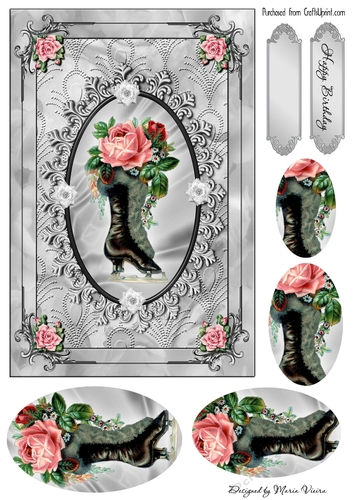 Vintage Fashion Boot Card Front Blk