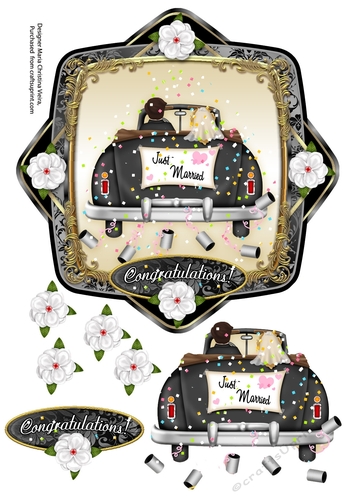Just Married 7x7 Gold Topper
