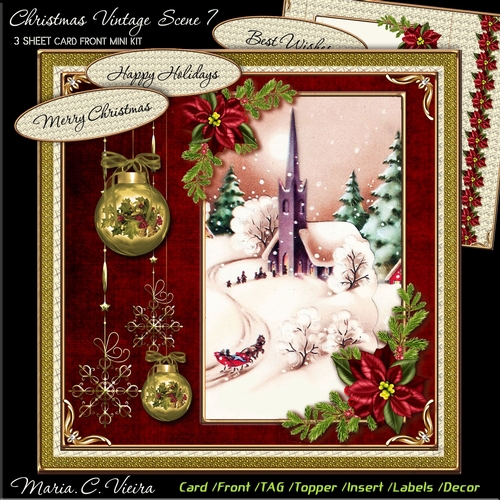 Christmas Vintage Church Scene 7