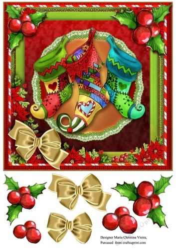 Vintage Christmas card Front Stockings 