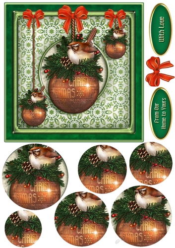 Bird Bauble Pyramid 6x6 Card Front.