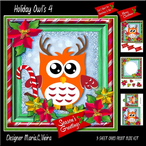 Holiday Owls 4 Card Front kit 