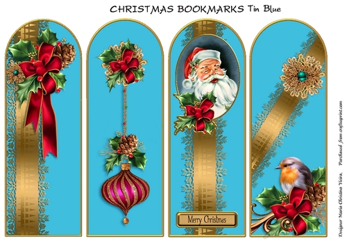 Christmas Bookmarks Tin Blue