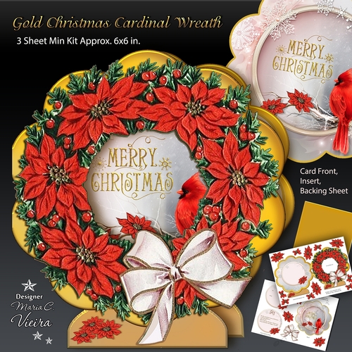 Gold Cardinal Vintage Wreath Aperture Card