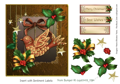 Christmas Bird Ornament CF 6X7  Caramel