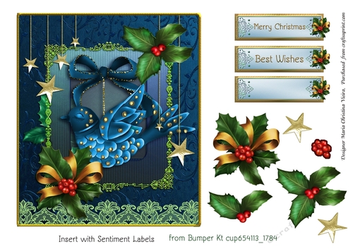 Christmas Bird Ornament CF 6X7  Blue