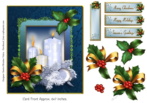 Christmas Holly And Silver Blue Candles