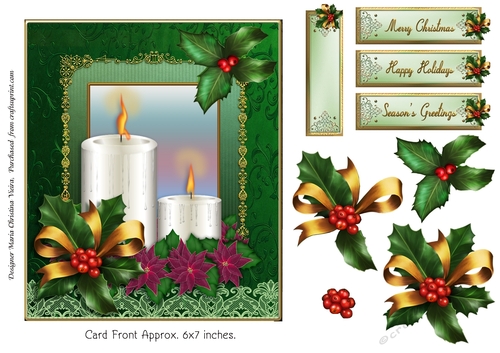 Christmas Holly And White Candles
