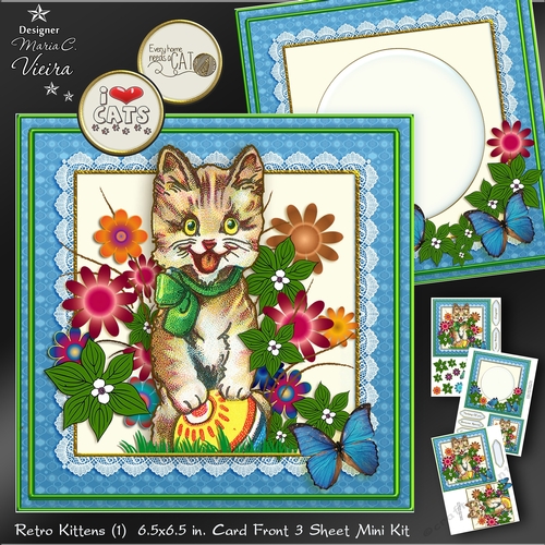 Retro Kitten 1 Card Front Kit