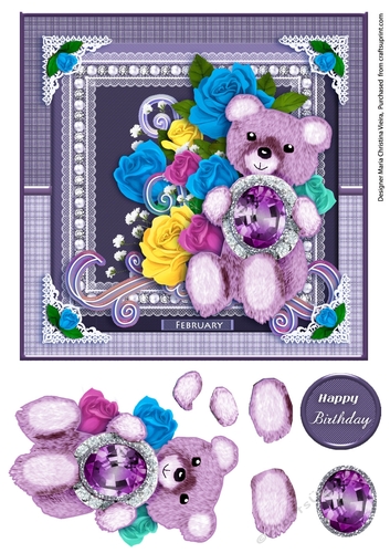 Feburary Birthstone Bear Card Front 