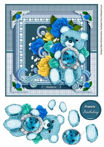 March Birthstone Bear Card Front 
