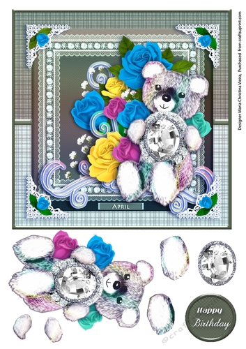 April Birthstone Bear Card Front 