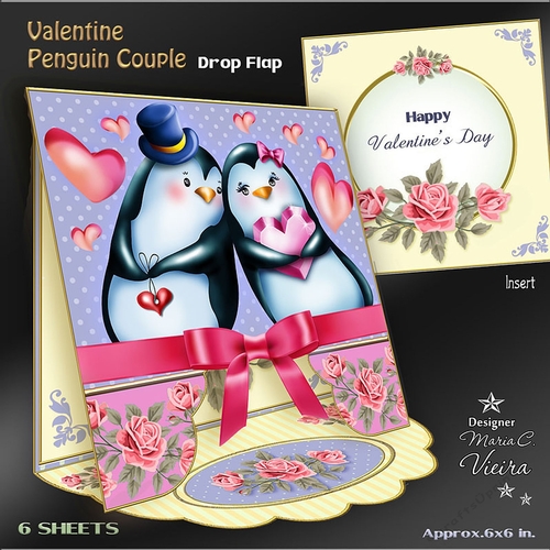 Valentine Drop Flap Penguin Couple 