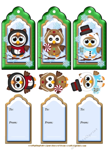 Christmas Owl Tags Sheet 1