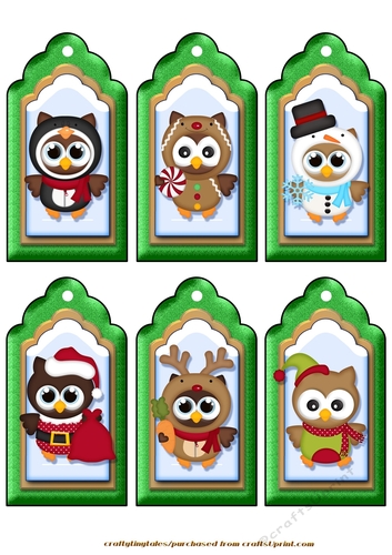 Christmas Tags 6 Owls Sheet 1