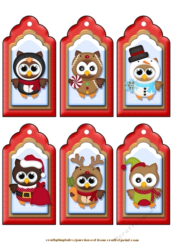 Christmas Tags 6 Owls Sheet  2