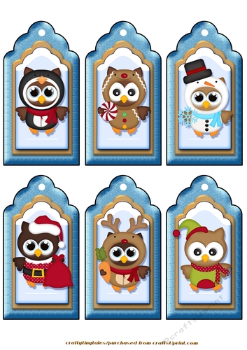 Christmas Tags 6 Owls Sheet  3