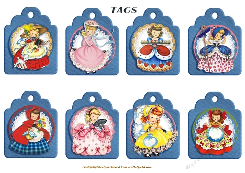 TAGS Vintage Dolls Ribbon Hole Tags