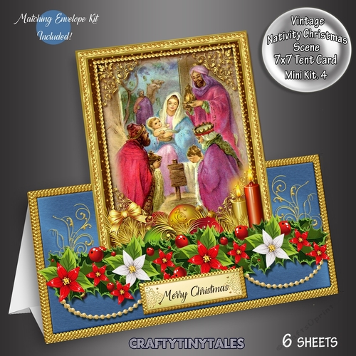 Nativity Scene Blue Tent Card  Kit  4