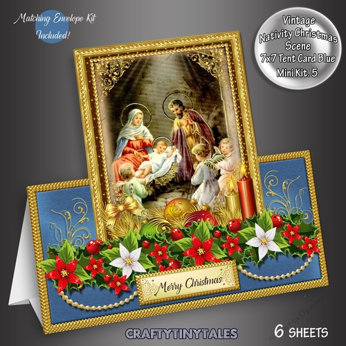 Nativity Scene Blue Tent Card  Kit  5