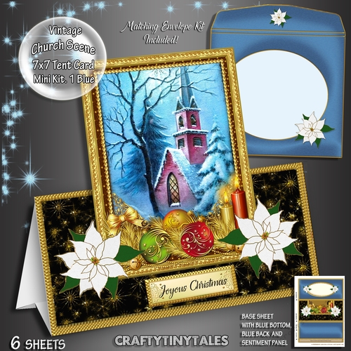 Vintage Christmas Church Tent Card Mini kit.1