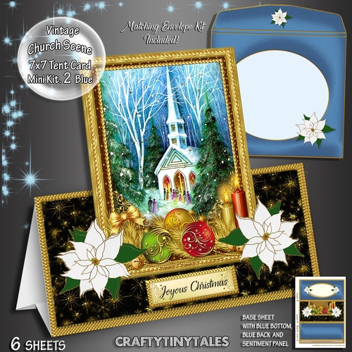Vintage Christmas Church Tent Card Mini kit.3
