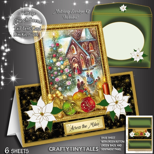 Vintage Christmas Church Tent Card Mini kit.5