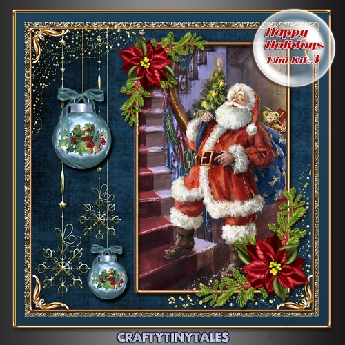 Happy Holidays Vintage Scene Blue 3