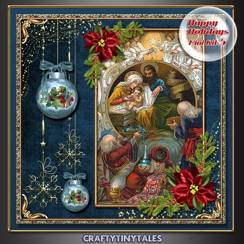 Happy Holidays Vintage Scene Blue 5