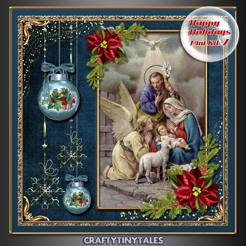 Happy Holidays Vintage Scene Blue 7
