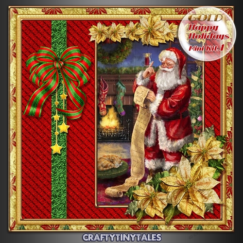 GOLD Happy Holidays Vintage Santa 1 