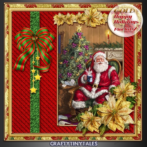 GOLD Happy Holidays Vintage Santa 2