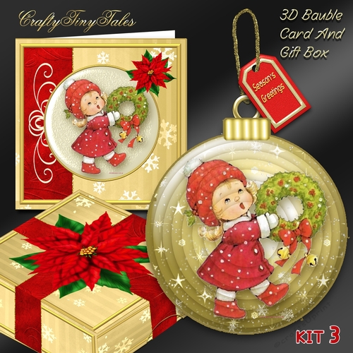 3D Bauble Card And Gift Box Set Two Mini Kit 3