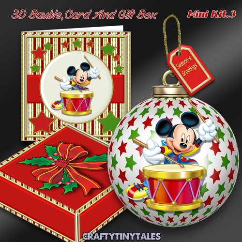 3D Bauble Card And Gift Box The Drummer Mouse