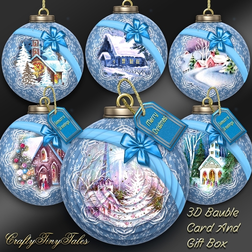 3D Bauble.Card.Gift Box Winter Church Bundle