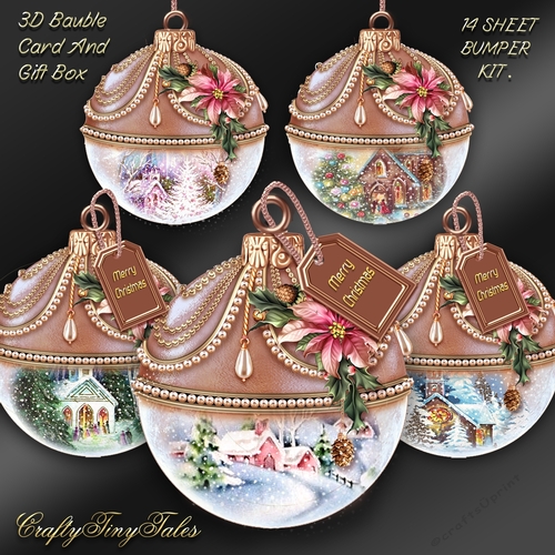 3D Bauble Rose Gold Christmas Church Scene Bundle