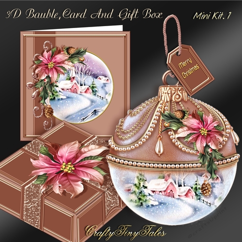 Rose Gold 3D Bauble Christmas Church Scene Kit.1