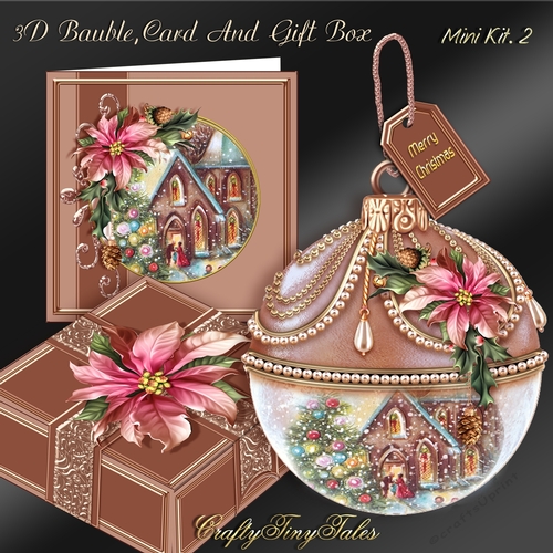 Rose Gold 3D Bauble Christmas Church Scene Kit.2