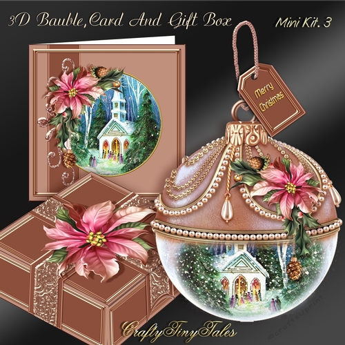 Rose Gold 3D Bauble Christmas Church Scene Kit.3