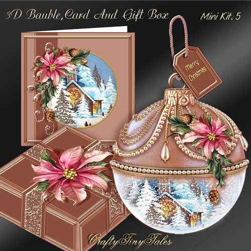 Rose Gold 3D Bauble Christmas Church Scene Kit.5