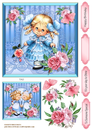 Blue Garden Girls 1 Card Front 6.5