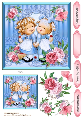 Blue Garden Girls 3 Card Front 6.5